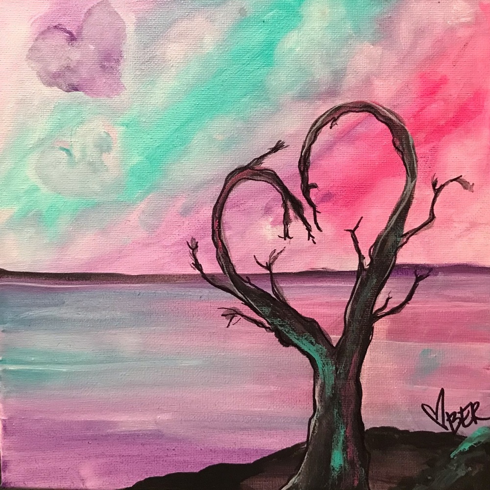 Heart tree heart cloud painting